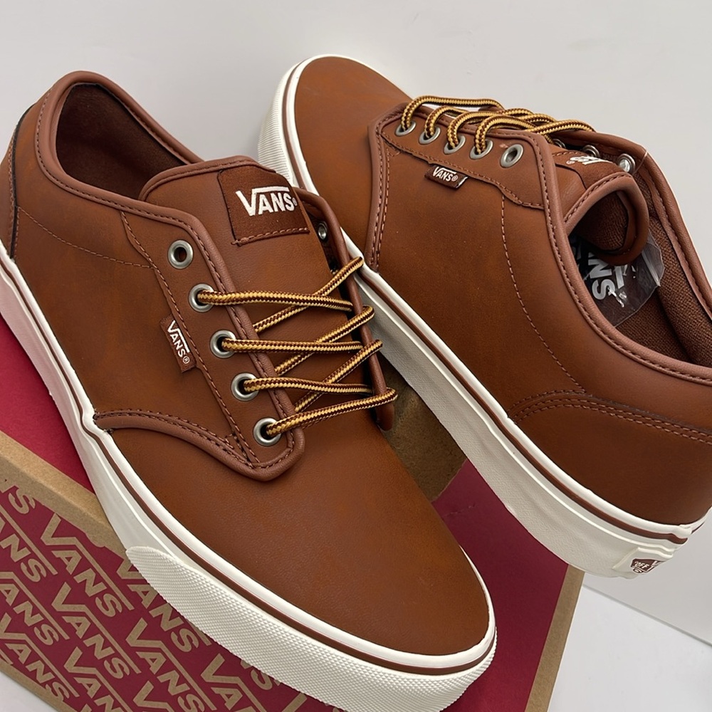 Vans WMNS Brown Leather Sneakers White Accents Atwood (Leather)Brown/ Marshmallo - Picture 11 of 16